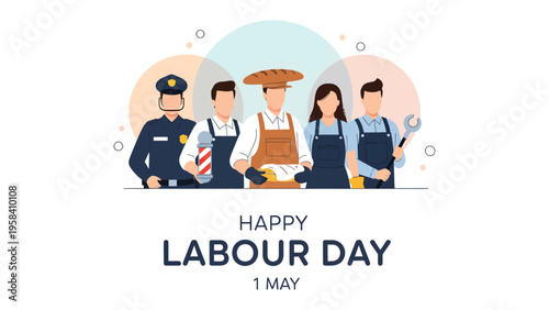 Labour Day: Illustration of various professions in honour of Labour Day. A visual depiction of dedicated workers celebrating their contributions on this special day.
