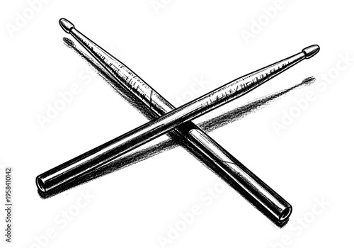 Crossed drumsticks illustration with textured shading on a white background