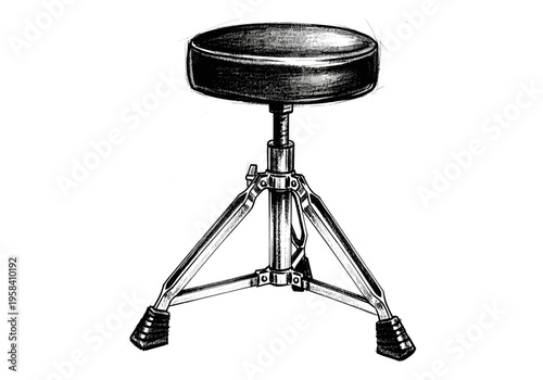 Detailed sketch of a drum throne with adjustable height and tripod base