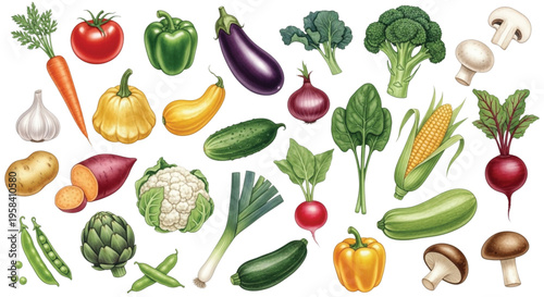 Watercolor Vegetable Collection Set, Fresh Organic Garden Produce Illustration Isolated