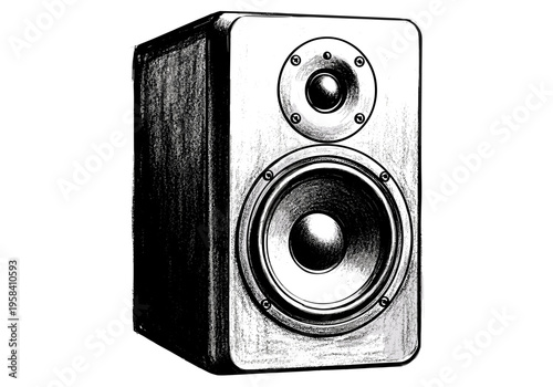 Detailed sketch of a modern studio monitor speaker with two drivers