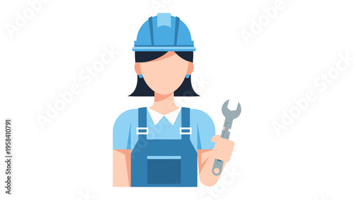 Female Engineer in Action: Confident female engineer, poised with a wrench, embodies skill and expertise in her field, ready to tackle any technical challenge.
