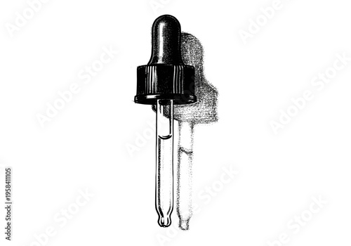 Close-up of a glass dropper with liquid and a textured shadow