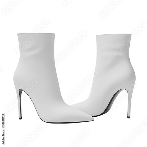 A pair of white high-heeled ankle boots