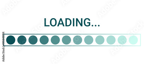 Loading bar with gradient circles progressing. Digital progress indicator for web interface or software application. Modern data transfer status icon technology computing design. Vector illustration