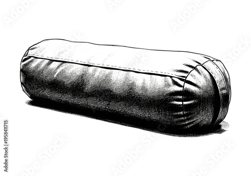 Detailed black and white illustration of a cylindrical yoga bolster on a white background