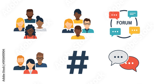 Social Media Icons and Hashtag Symbol.