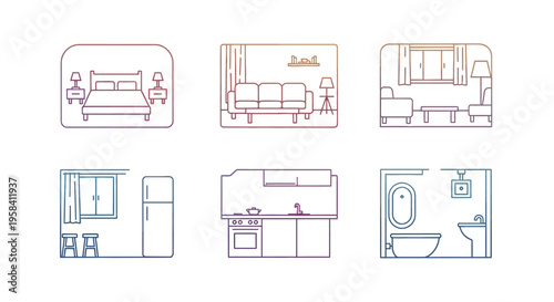Blueprints of Various Rooms in a House.