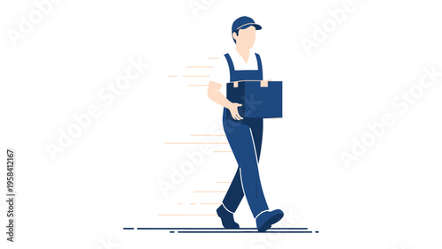 Swift Delivery: A focused courier strides purposefully, carrying a package, embodying efficiency and reliability in the fast-paced world of logistics.