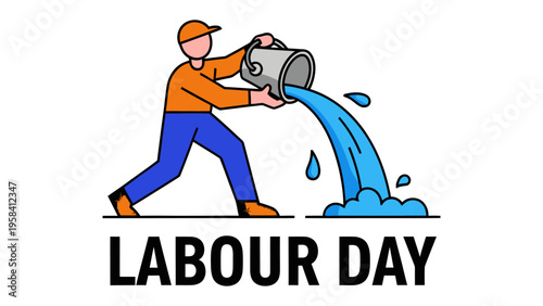 Labor Day illustration: A worker pours water, symbolizing the efforts and achievements of the workforce on Labour Day. 