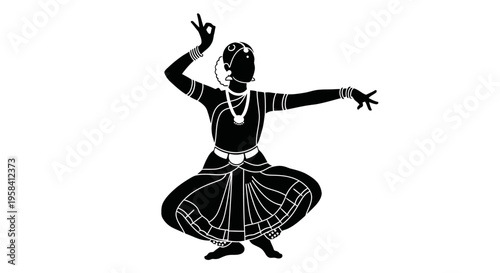 Black Silhouette of an Indian Classical Bharatanatyam Dancer in Pose
