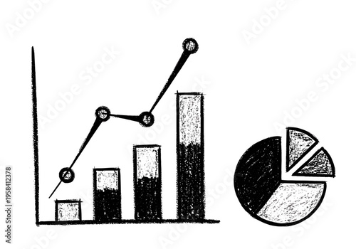 Hand drawn bar and pie charts illustrating financial growth and data analysis
