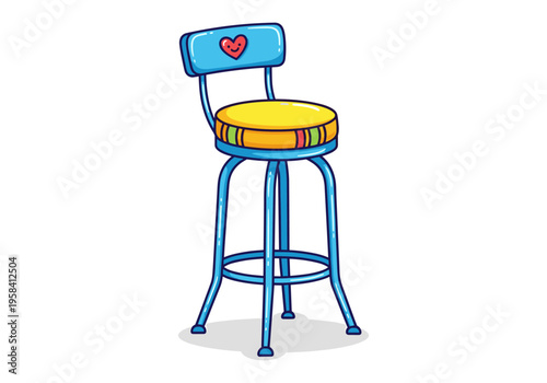 Cute blue bar stool with a smiling heart on the backrest