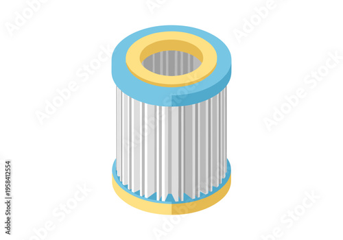 Clean cylindrical water filter cartridge with blue and yellow accents