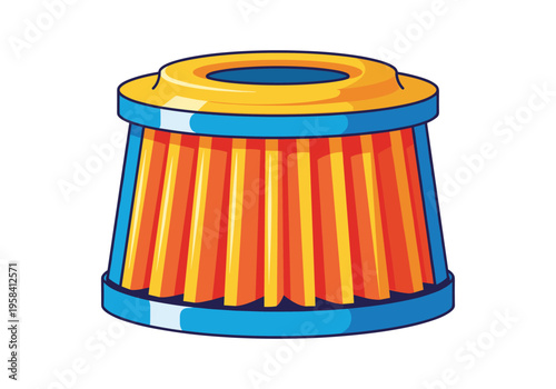 Stylized illustration of a colorful air intake filter for automotive performance