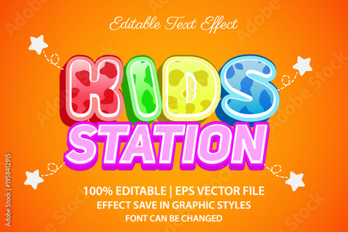kids station 3d editable text effect
