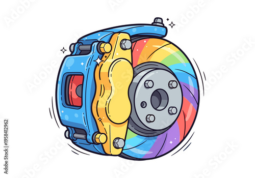 Colorful rainbow brake caliper and rotor for custom car performance