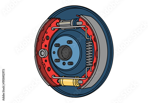 Detailed illustration of a car's drum brake system components and mechanism