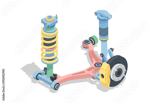 Automotive suspension system components with shock absorber and control arm