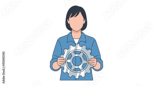 Girl With Gear in Hand: A determined individual, clutching a metallic gear, symbolizing the power of mechanical prowess. This image encapsulates innovation.