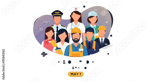 Celebrating Labor Day: A diverse group of essential workers come together, embodying the spirit of solidarity and representing the backbone of our communities