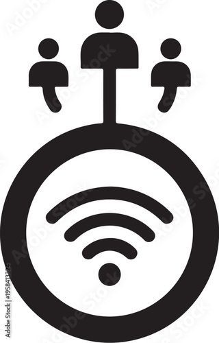 Vector icon of connected people with WiFi symbol