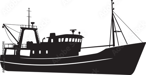 Vector silhouette of a fishing boat