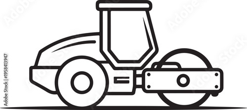 Vector road roller icon, construction vehicle illustration