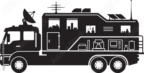 Vector illustration of a black mobile command center truck
