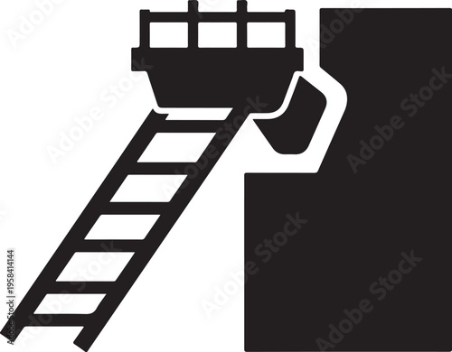 Black vector icon of a ship's cargo crane and ladder