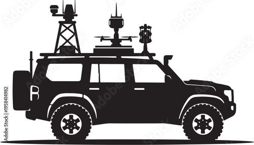 Vector silhouette of a 4x4 SUV with communication equipment