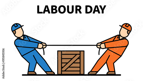 Labor Day Celebration: A group of construction workers, united in solidarity, hold up a banner proudly proclaiming Labor Day, honoring the hard work and dedication of the workforce.