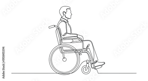 Man in wheelchair continuous line art with side view