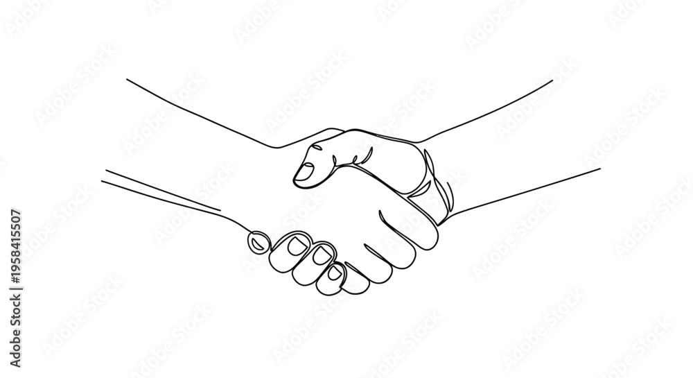 Fototapeta premium Handshake business agreement line art with continuous line