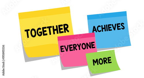 Teamwork concept with colorful sticky notes forming the acronym "Together Everyone Achieves More".