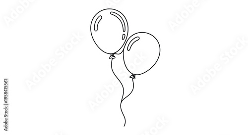 Single line drawing two balloons with line art with white background