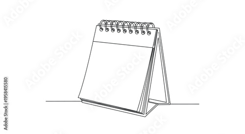 Single line drawing desk calendar with line art with white background