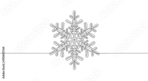 Snowflake outline, minimalist winter single line art