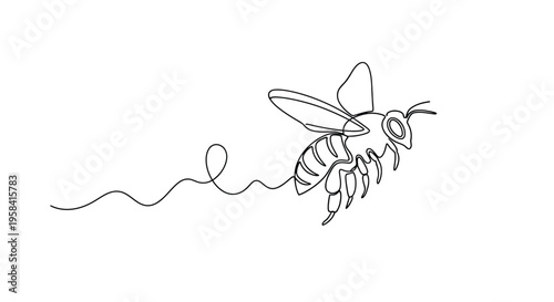 Bee flying, minimalist single line art insect, a simple line art
