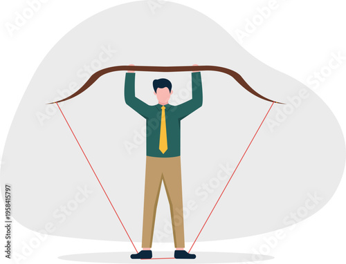 Businessman lifting a large wooden bow representing strength and business focus