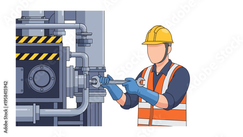 Mechanical Precision: A skilled technician diligently repairs industrial machinery. His focused work and commitment reflect precision and dedication.