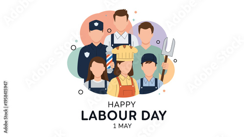 Celebrating Labor Day: A diverse group of workers from various professions stands united, symbolizing the contributions of labor across various industries. A message of gratitude for their hard work.