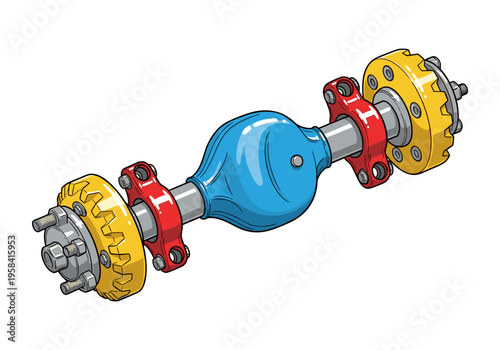 Detailed illustration of a car's differential axle assembly with colorful components