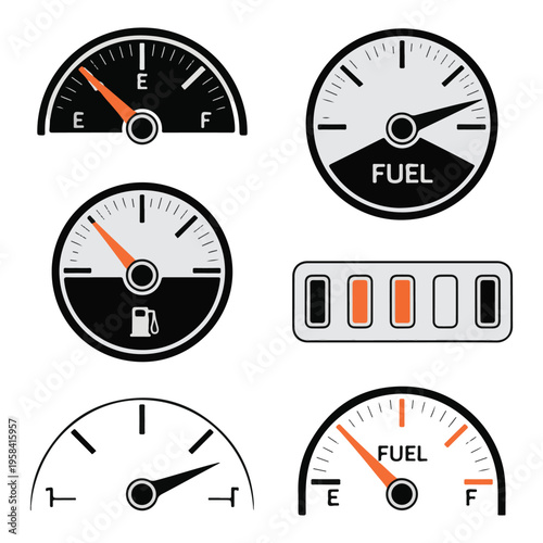 Fuel gauges and speedometers with icon set