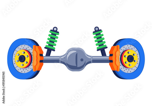 Automotive rear axle assembly with disc brakes and shock absorbers
