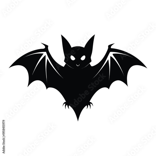 Halloween Bat Cartoon Vector with Moon and Pumpkin Silhouette