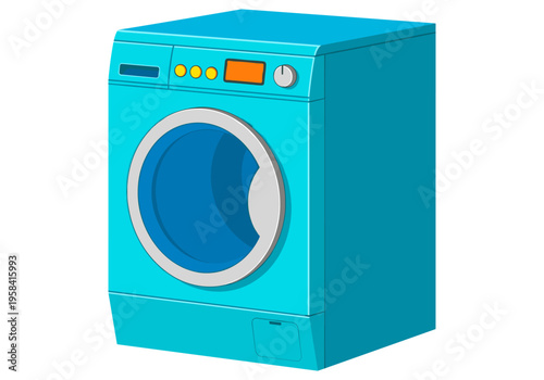 Modern blue washing machine with digital display and front loading door