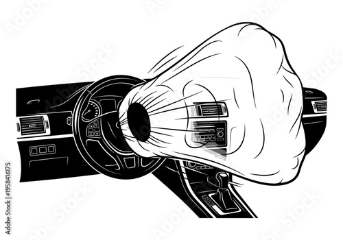 Car airbag deploying suddenly in front of the steering wheel and dashboard