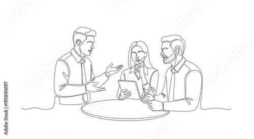 Business meeting discussion single line art with one line