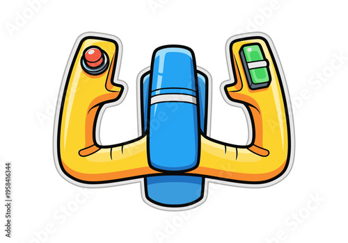 Cartoon airplane yoke with buttons and switches for flight simulation